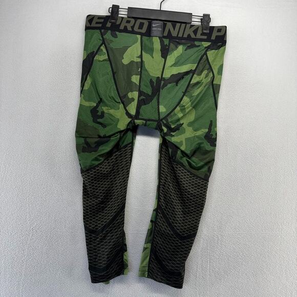 Nike Compression Tights Men's XL Green Training Workout Lifting 3/4 Length Camo - Picture 6 of 9